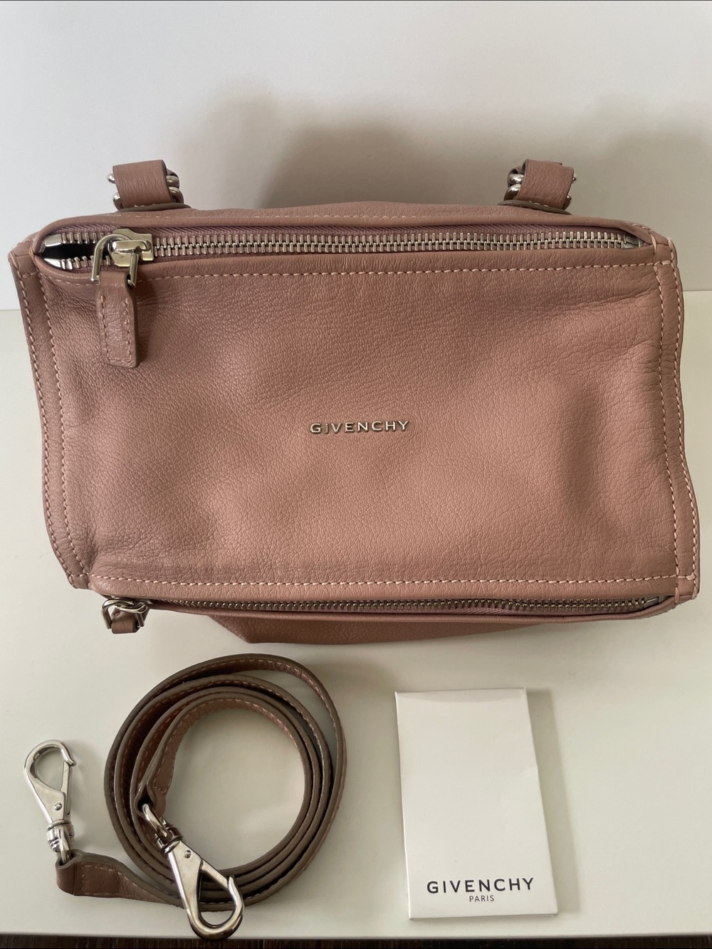 Givenchy Pandora Small Nude/ Blush Pink Leather Crossbody with Silver Hardware